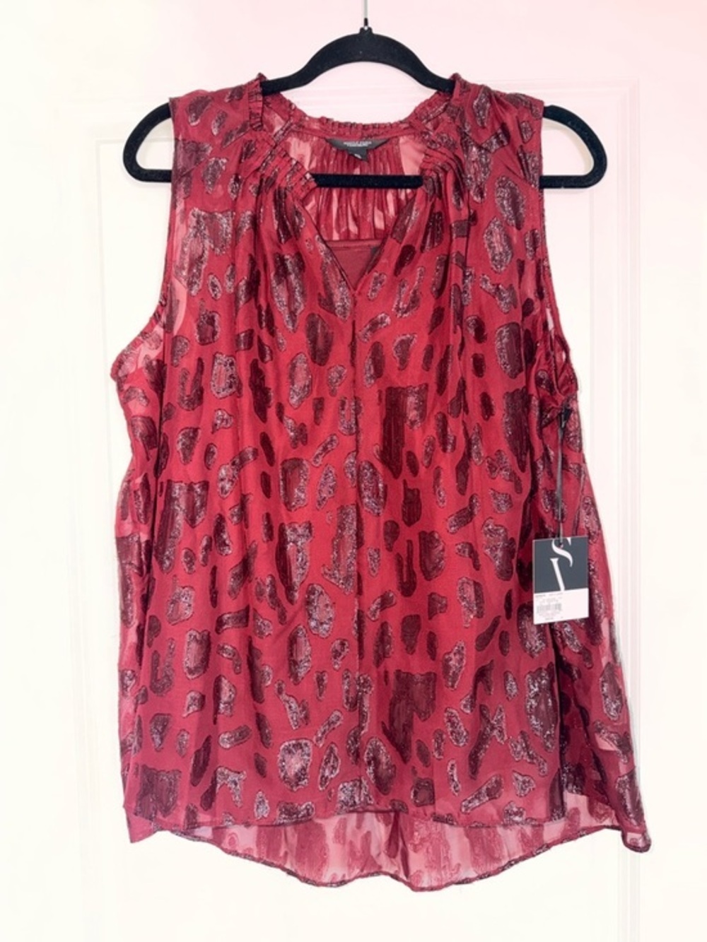 Vera Wang Women's Sleeveless Metallic Animal Print Blouse - Red